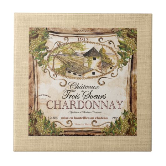 ヴィンテージフランスのワインラベルラップ タイル (正面)