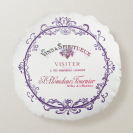 ヴィンテージフランスのワインラベル円枕 ラウンドクッション