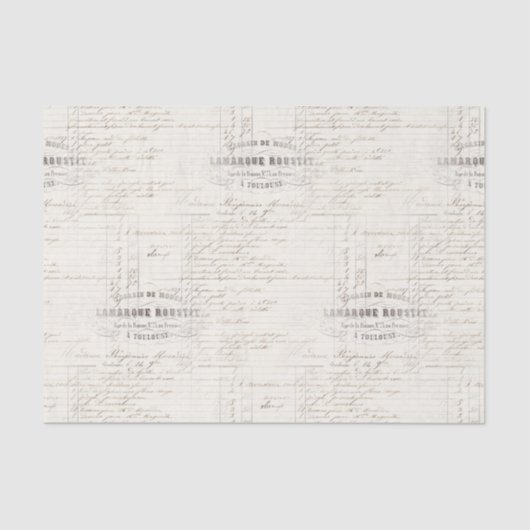 ヴィンテージフランスの受信手書きティッシュペーパー 薄葉紙 (正面)