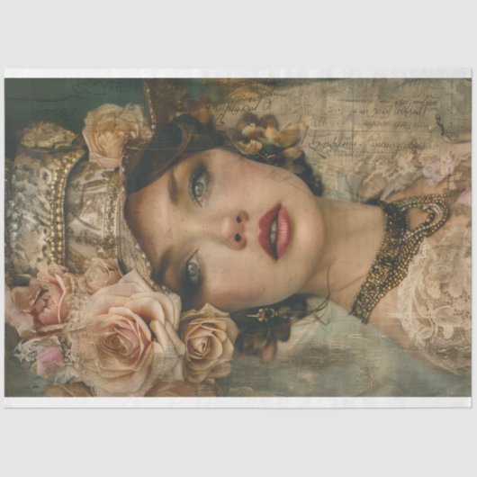 ヴィンテージフランスの名門私立校風のレディ・デコパージュ 薄葉紙 (正面)