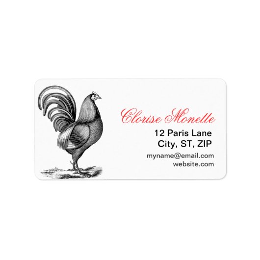 ヴィンテージフランスの図解入りの、写真付きのルースターラベル ラベル (正面)