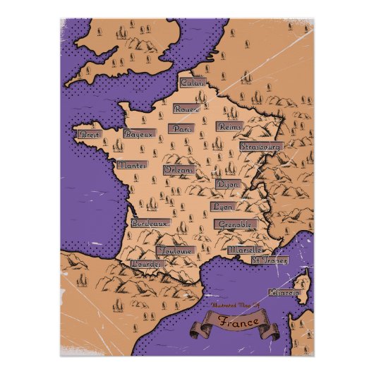 ヴィンテージフランスの地図 ポスター (正面)