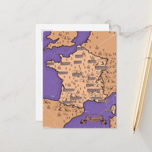ヴィンテージフランスの地図 案内ポストカード (正面/裏面インサイチュ)