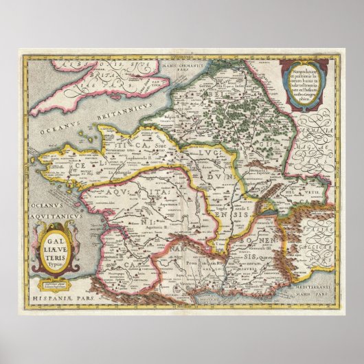 ヴィンテージフランスの地図（1657年） ポスター (正面)