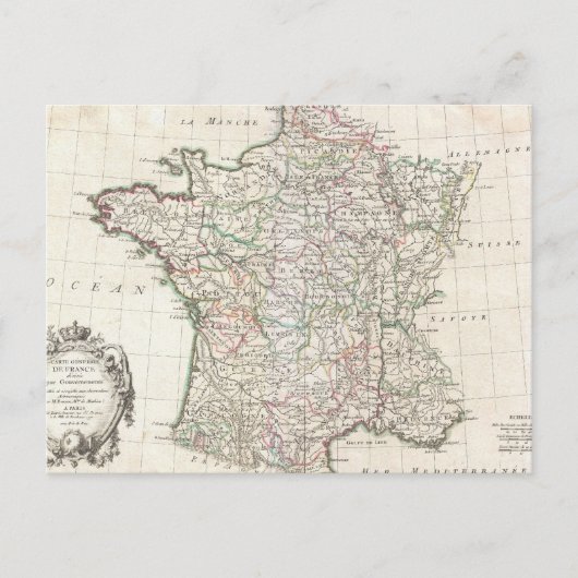 ヴィンテージフランスの地図(1771年) ポストカード (正面)