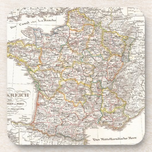 ヴィンテージフランスの地図（1850年） コースター (正面)