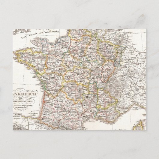 ヴィンテージフランスの地図(1850年) ポストカード (正面)