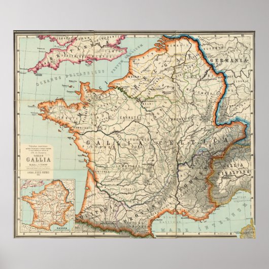 ヴィンテージフランスの地図(1887年) ポスター (正面)