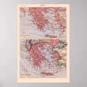 ヴィンテージフランスの地図， 1920年，ギリシャ ポスター