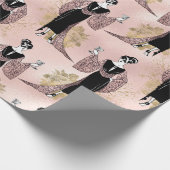 ヴィンテージフランスの女性、ワインを赤面ピンク ラッピングペーパー (角)