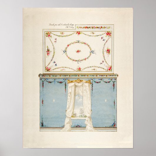 ヴィンテージフランスの子供部屋ルームウォーター色フローラアート ポスター (正面)