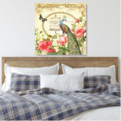 ヴィンテージフランスの孔雀の引き伸ばしキャンバス キャンバスプリント (インサイチュ (寝室))