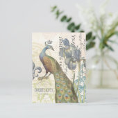 ヴィンテージフランスの孔雀フローラ葉書 ポストカード (スタンド正面)