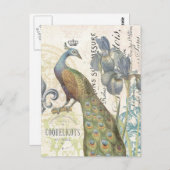 ヴィンテージフランスの孔雀フローラ葉書 ポストカード (正面/裏面)
