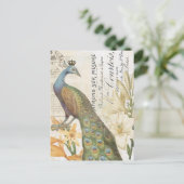 ヴィンテージフランスの孔雀フローラ葉書 ポストカード (スタンド正面)