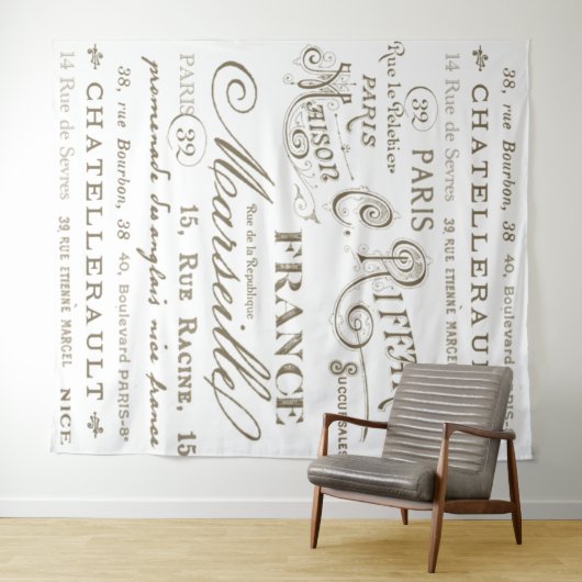 ヴィンテージフランスの市名セピア写真背景 タペストリー (インサイチュ(横))