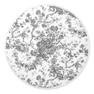 ヴィンテージフランスの彫りのフローラToile-Gray セラミックノブ