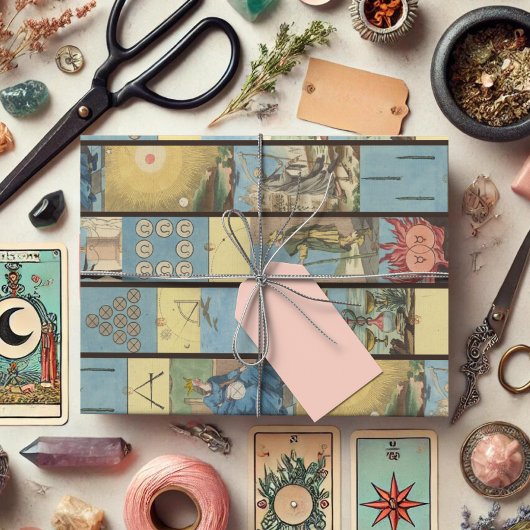 ヴィンテージフランスの手描きタロットカードパターン ラッピングペーパーシート