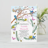 ヴィンテージフランスの手描き花模様80誕生日 招待状 (スタンド正面)