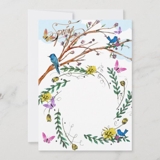 ヴィンテージフランスの手描き花模様80誕生日 招待状 (裏面)