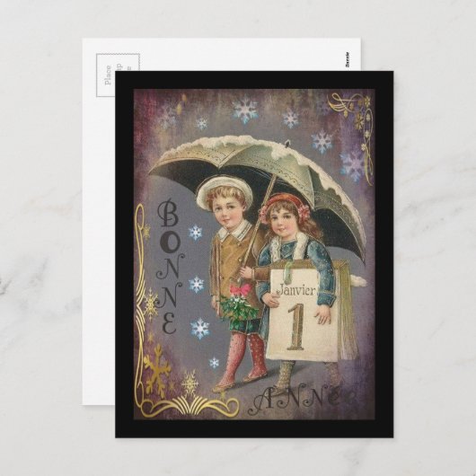 ヴィンテージフランスの新年 シーズンポストカード (正面/裏面)