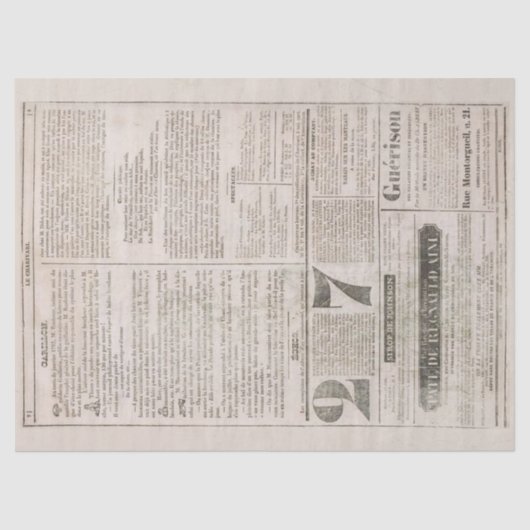 ヴィンテージフランスの新聞の古い切り離 薄葉紙 (正面)