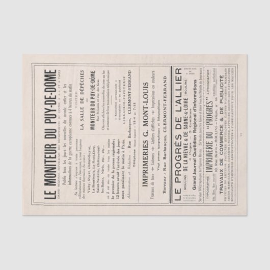 ヴィンテージフランスの新聞広告の切り離 薄葉紙 (正面)