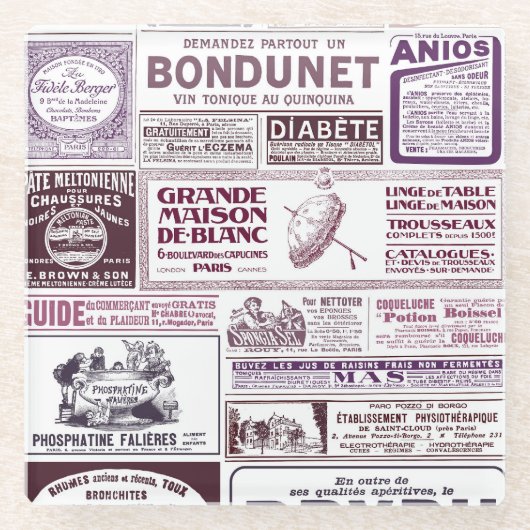 ヴィンテージフランスの新聞広告1910 ガラスコースター (正面)