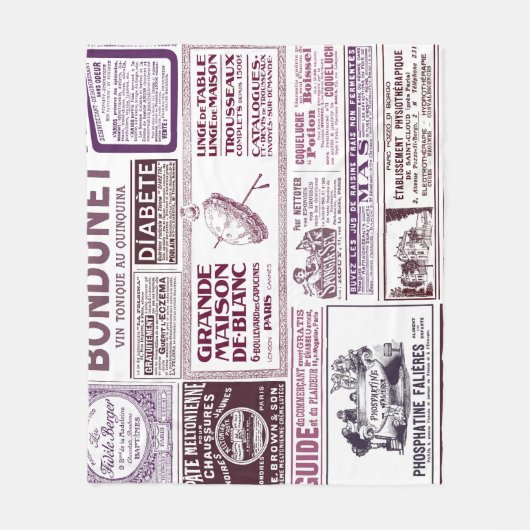 ヴィンテージフランスの新聞広告1910 フリースブランケット (正面)