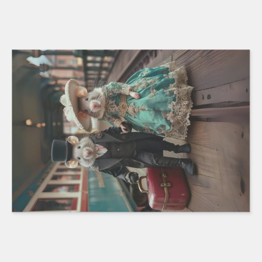 ヴィンテージフランスの旅行ネズミ切り離し ラッピングペーパーシート (正面3)