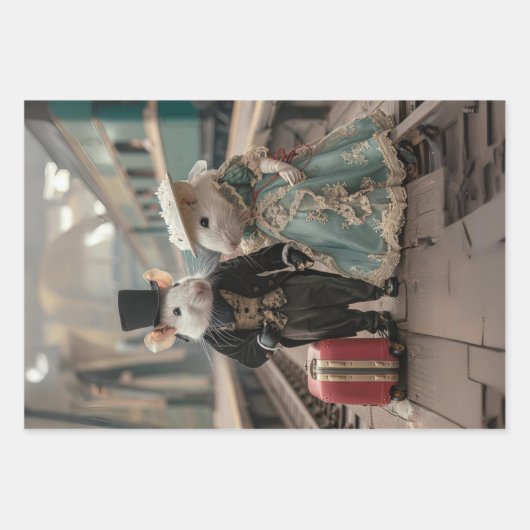 ヴィンテージフランスの旅行ネズミ切り離し ラッピングペーパーシート (正面2)