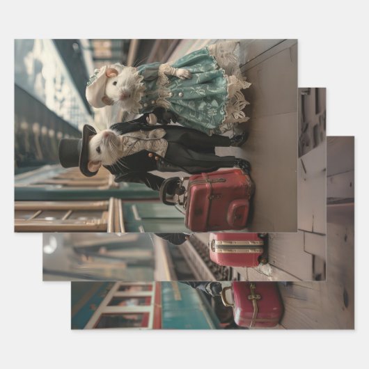 ヴィンテージフランスの旅行ネズミ切り離し ラッピングペーパーシート (セット)