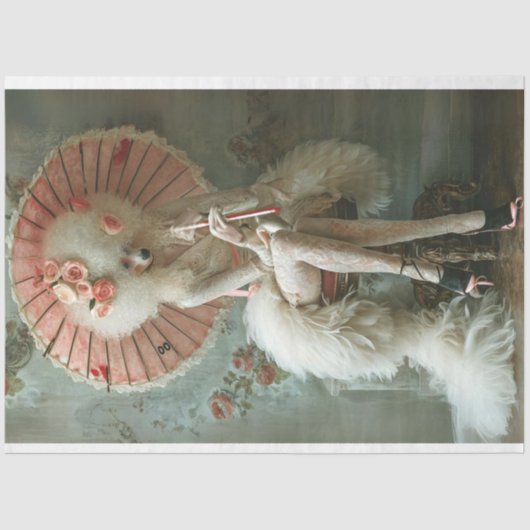 ヴィンテージフランスの標準プードルピンクデカップホテル 薄葉紙 (正面)