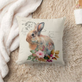 ヴィンテージフランスの水彩ウサギと花 クッション (ブランケット)