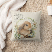 ヴィンテージフランスの水彩ウサギと花 クッション (ブランケット)