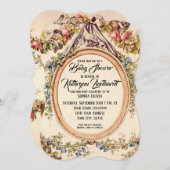 ヴィンテージフランスの水彩バラnフローラつる植物 招待状 (正面/裏面)