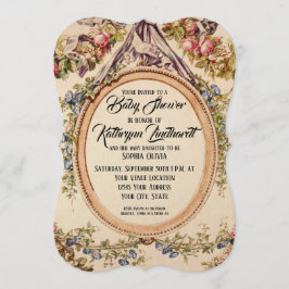 ヴィンテージフランスの水彩バラnフローラつる植物 招待状