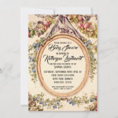 ヴィンテージフランスの水彩バラnフローラつる植物 招待状 (正面)