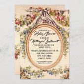 ヴィンテージフランスの水彩バラnフローラつる植物 招待状 (正面/裏面)