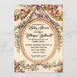 ヴィンテージフランスの水彩バラnフローラつる植物 招待状