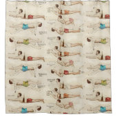 ヴィンテージフランスの泳ぐ人スイミングレッスン シャワーカーテン (正面)