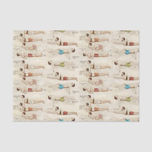 ヴィンテージフランスの泳ぐ人スイミングレッスン 薄葉紙 (正面)