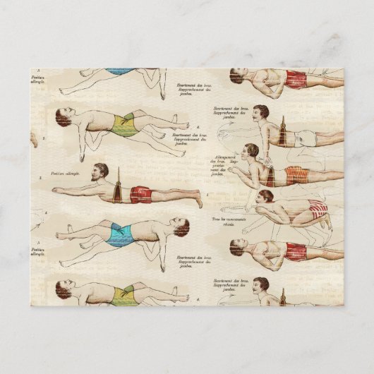 ヴィンテージフランスの泳ぐ人 ポストカード (正面)