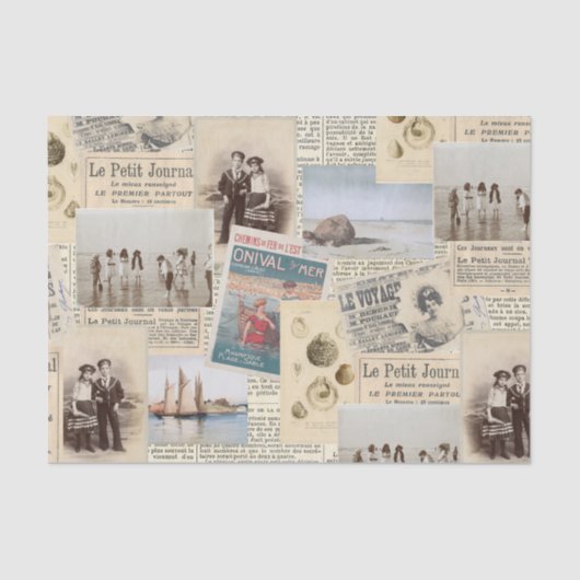 ヴィンテージフランスの海辺の子コラージュ 薄葉紙 (正面)