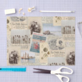 ヴィンテージフランスの海辺の子コラージュ 薄葉紙 (クラフト)