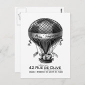 ヴィンテージフランスの熱気球はがき ポストカード (正面/裏面)