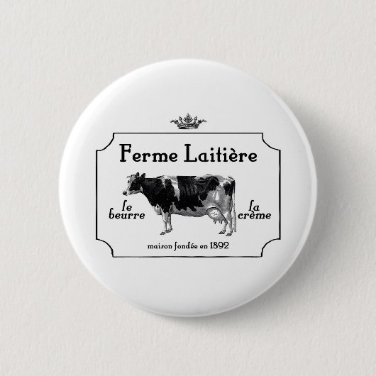 ヴィンテージフランスの牛を用いたヴィンテージ乳製品 缶バッジ (正面)