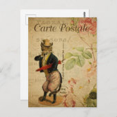 ヴィンテージフランスの猫と傘 ポストカード (正面/裏面)