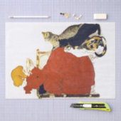 ヴィンテージフランスの猫ガールミルクティッシュペーパー 薄葉紙 (クラフト)