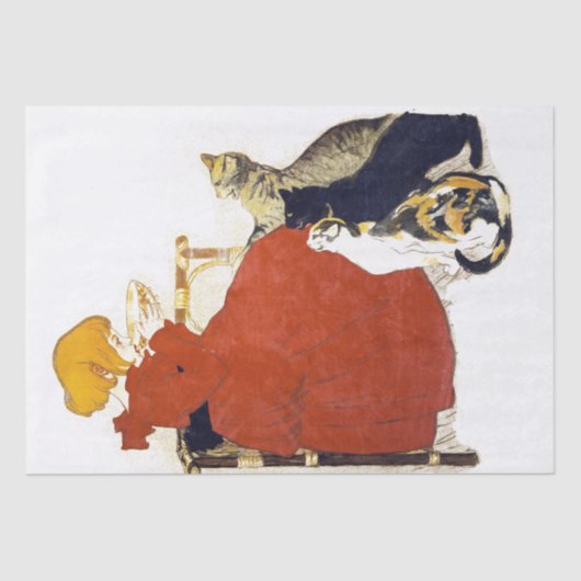 ヴィンテージフランスの猫ガールミルクティッシュペーパー 薄葉紙 (正面)